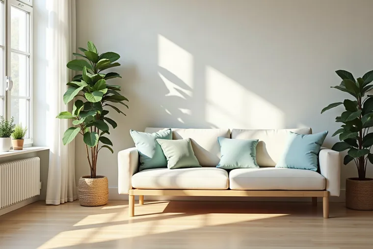 A bright, freshly cleaned living room with sunlight and plants